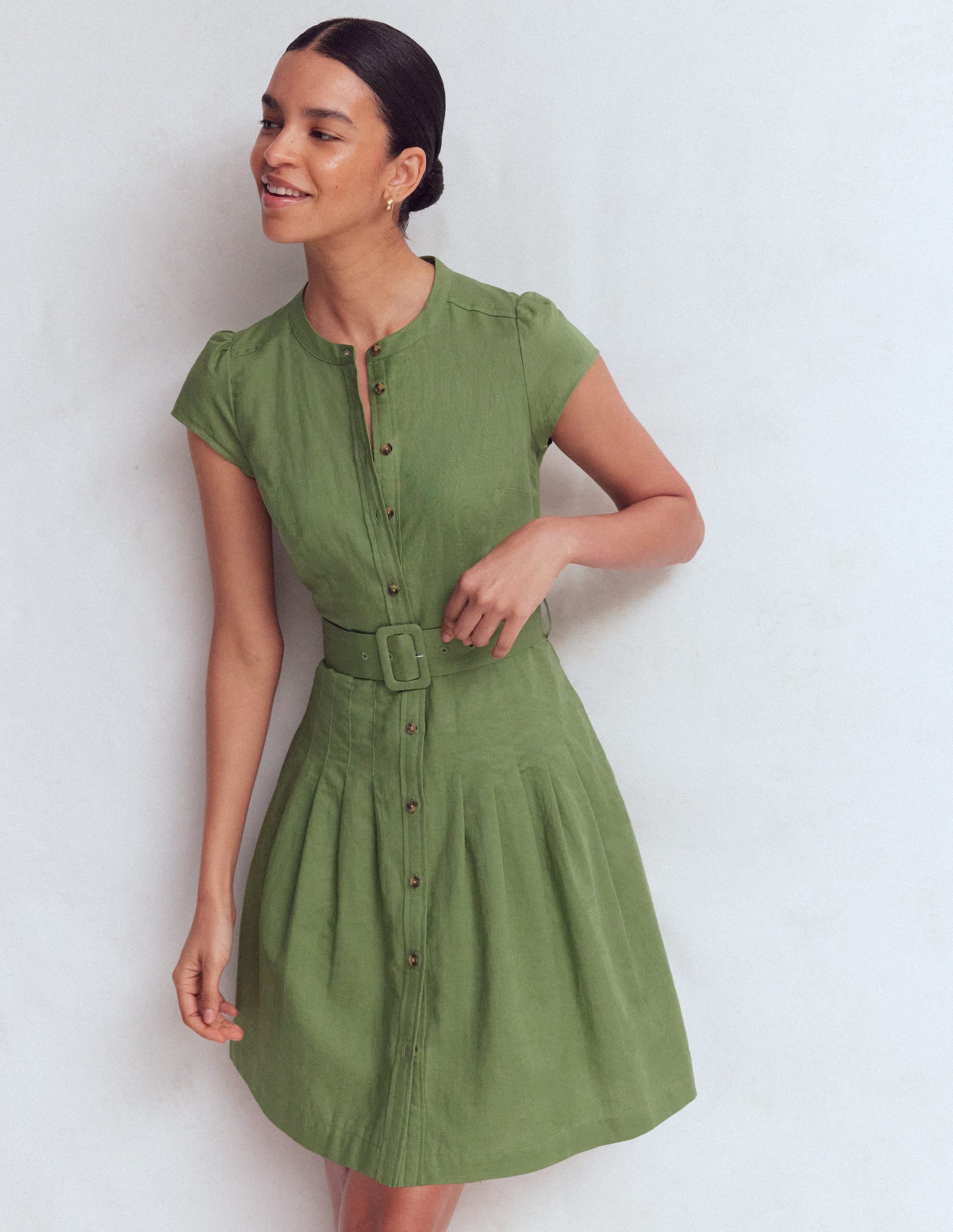 Arabella Short Linen Dress-Safari Green