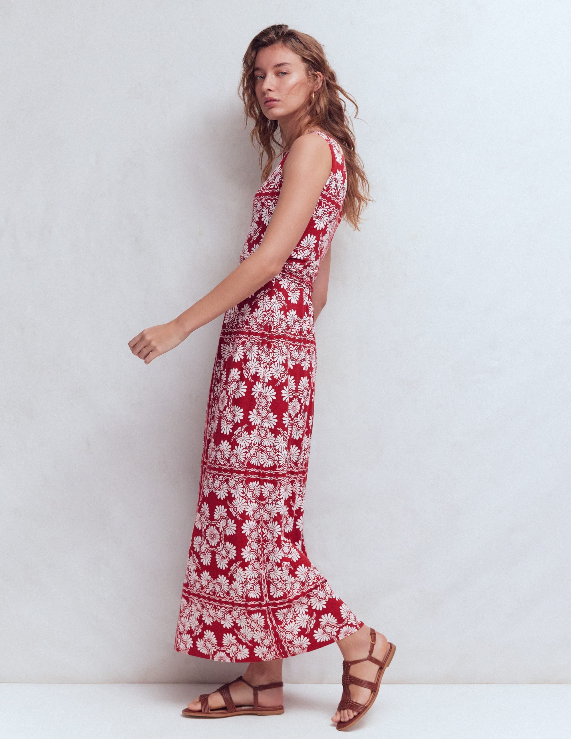 Antonia Jersey Maxi Dress-Rich Chestnut, Botanical Charm