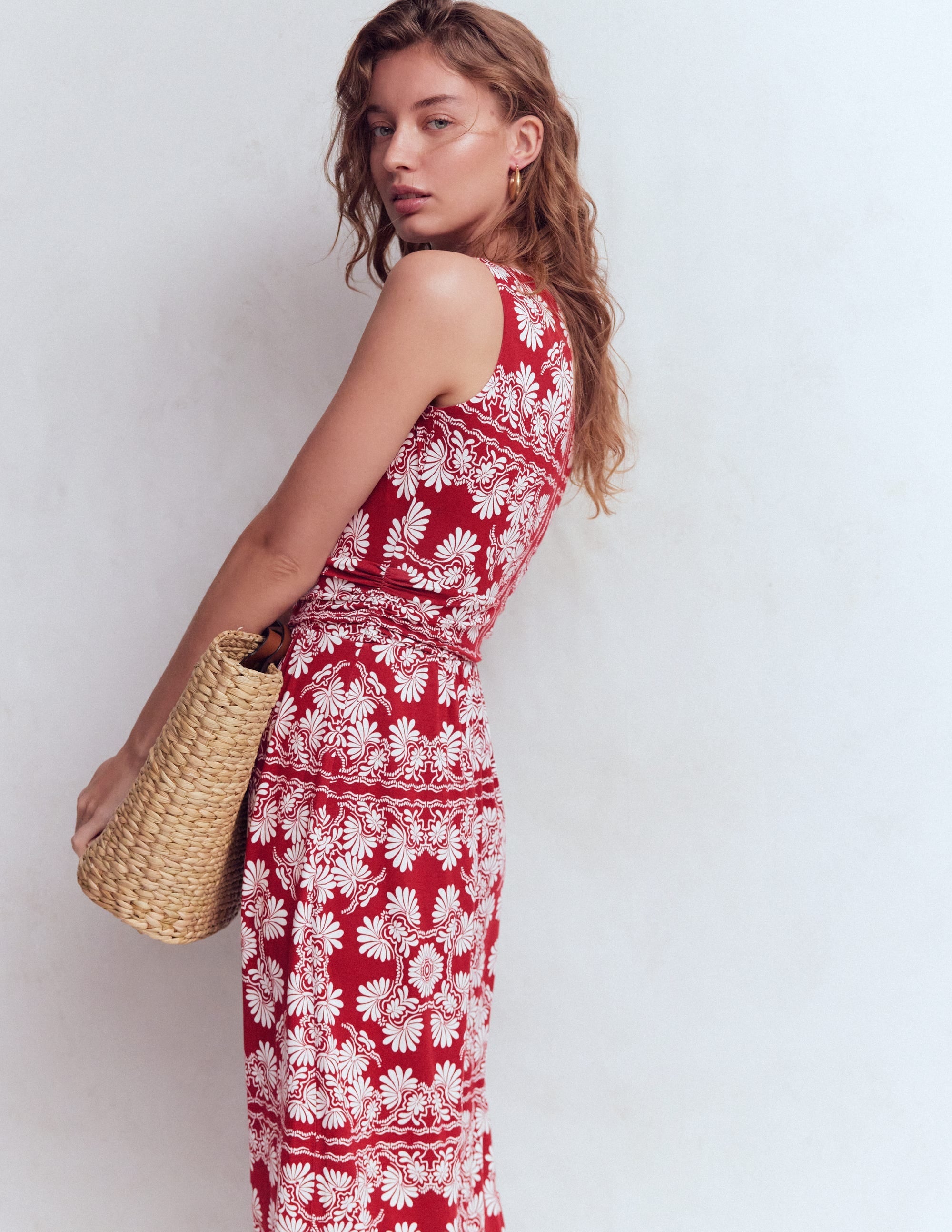 Antonia Jersey Maxi Dress-Rich Chestnut, Botanical Charm