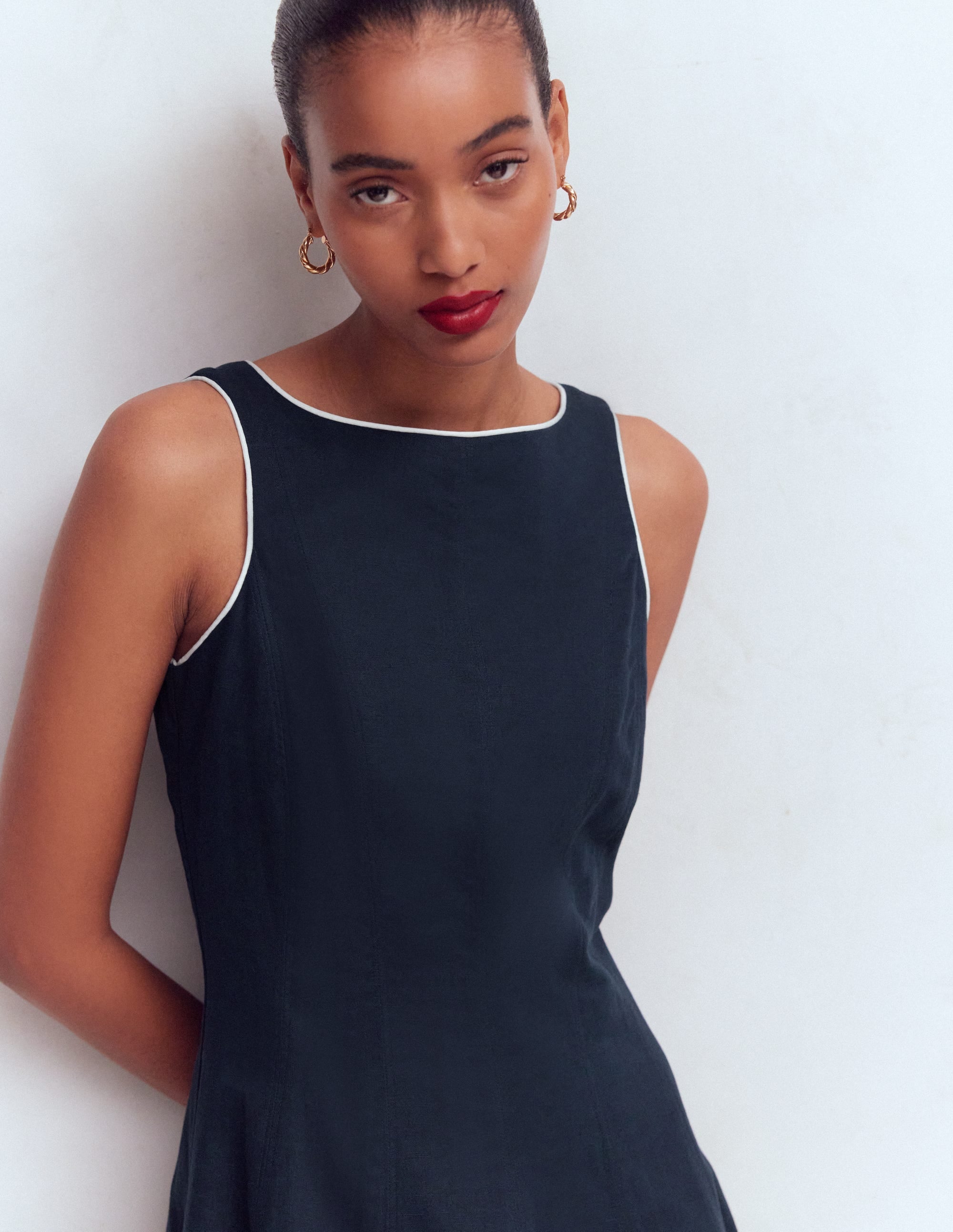 Annet Linen Blend Midi Dress-Navy