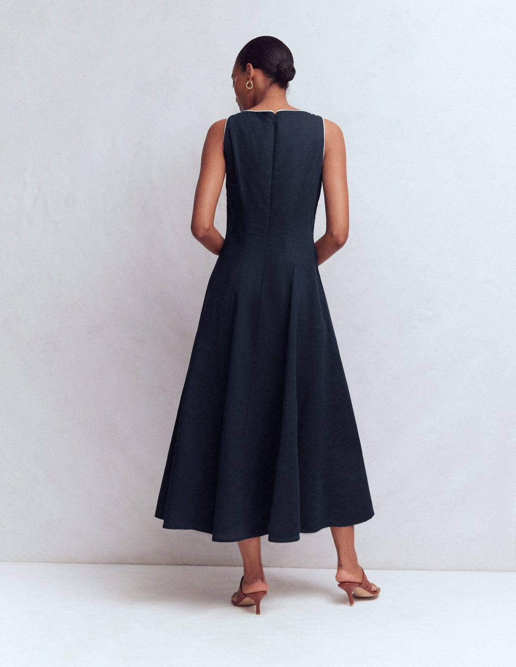 Annet Linen Blend Midi Dress-Navy