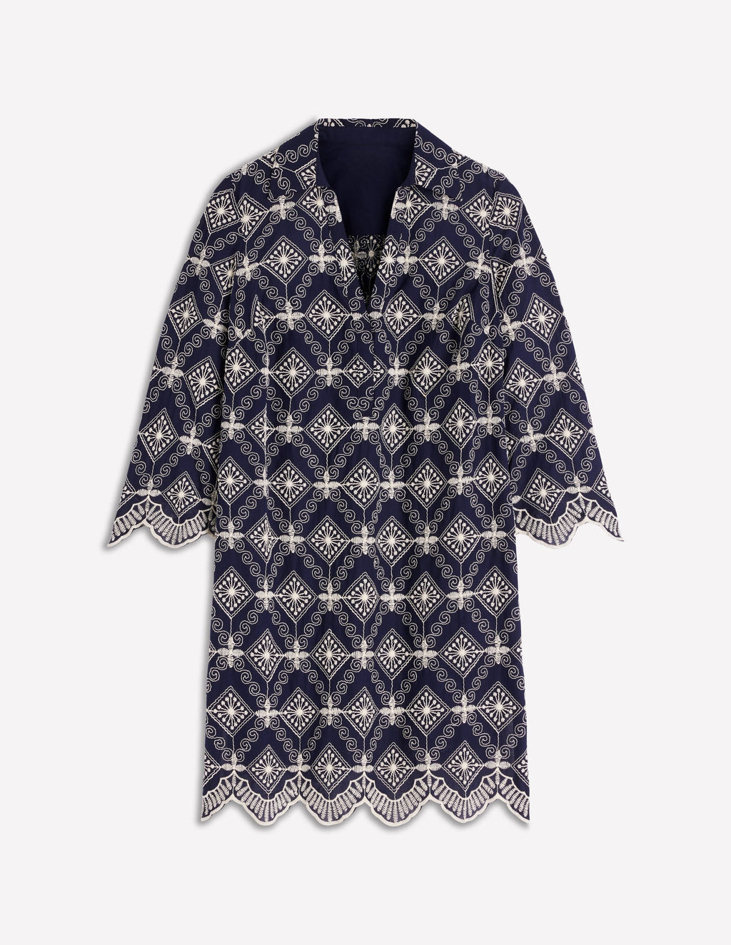 Carmen Broderie Short Dress-Navy Broderie