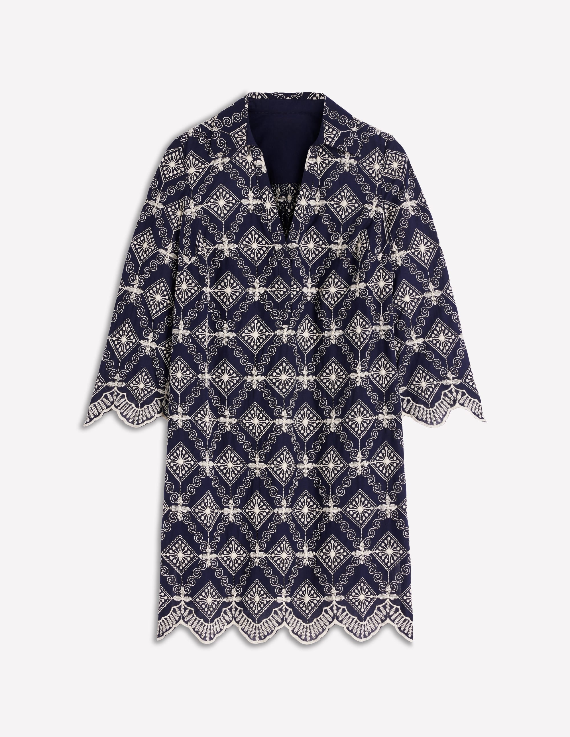 Carmen Broderie Short Dress-Navy Broderie